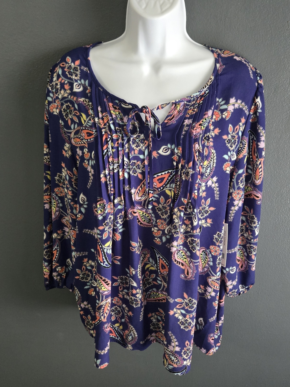 Counterparts Navy Blue Boho Peasant Paisley Blouse XL